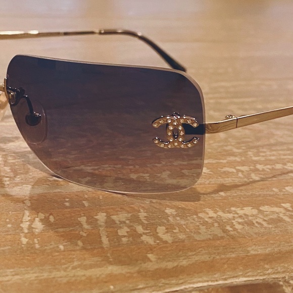 RARE CHANEL Rimless Sunglasses 4017 D Blue Purple Gradient Rhinestones - Picture 7 of 15